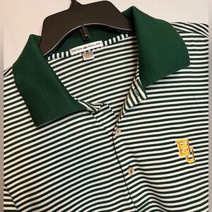 Peter Millar Men’s XL Baylor BU Short Sleeve Green White Striped Polo Shirt
